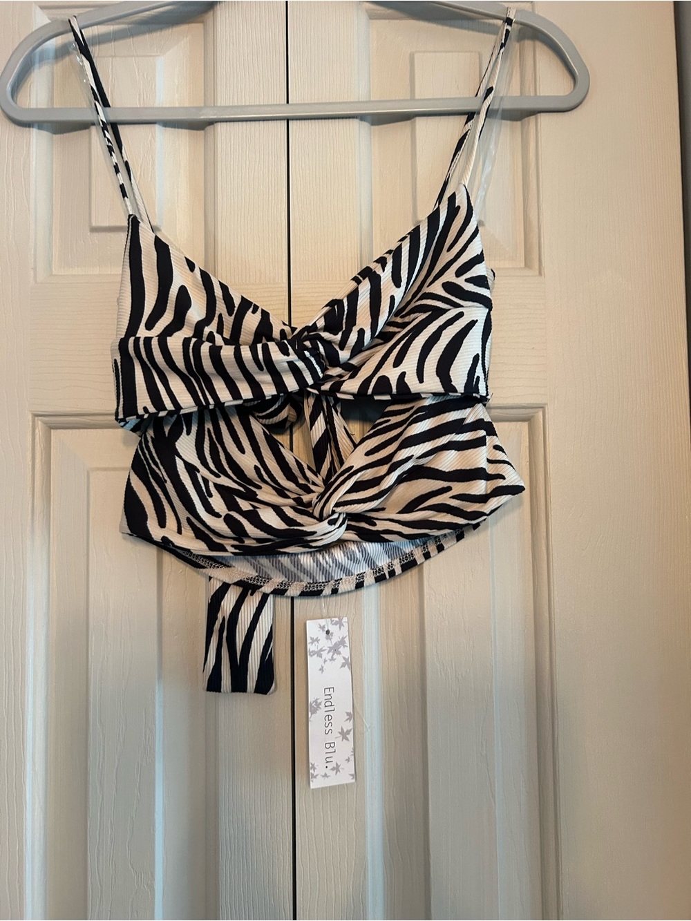Zebra Print Twist-Front Camisole Top - Black & White